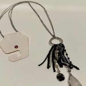 db Long Silver Necklace with Dangling Crystals